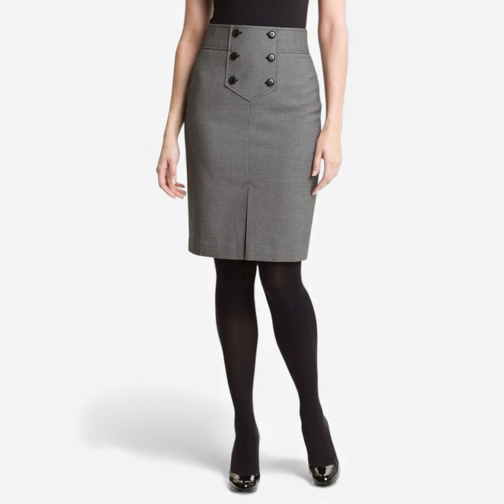 Halogen Gray Button-Trim High-Waist Pencil Skirt Size 12